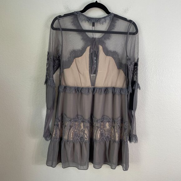 NEW For Love & Lemons Womens Medium Alexa Sheer Mesh Long Sleeve Mini Dress - Picture 9 of 9